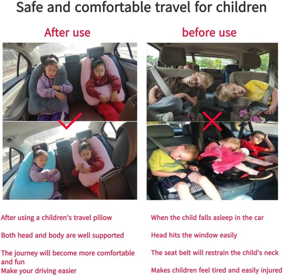 FHSGGP Travel Pillow Cushion for The Back Seat of Car Car Pillow | for Kids A Sleeping Artifact Suitable for Long-Distance Travel of Adults and Children Travel Pillow for Kids Pink