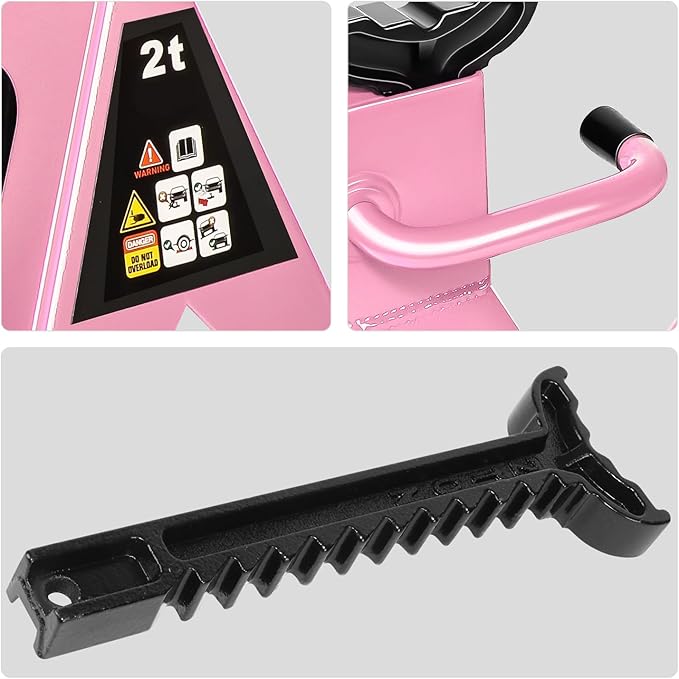 PM PERFORMOTOR Low Profile Hydraulic Trolley Service/Floor Jack Combo with 2 Ratchet Jack Stands, 2 Ton (4000 lbs) Capacity, Pink, PM-TOL-FJ3P-PK