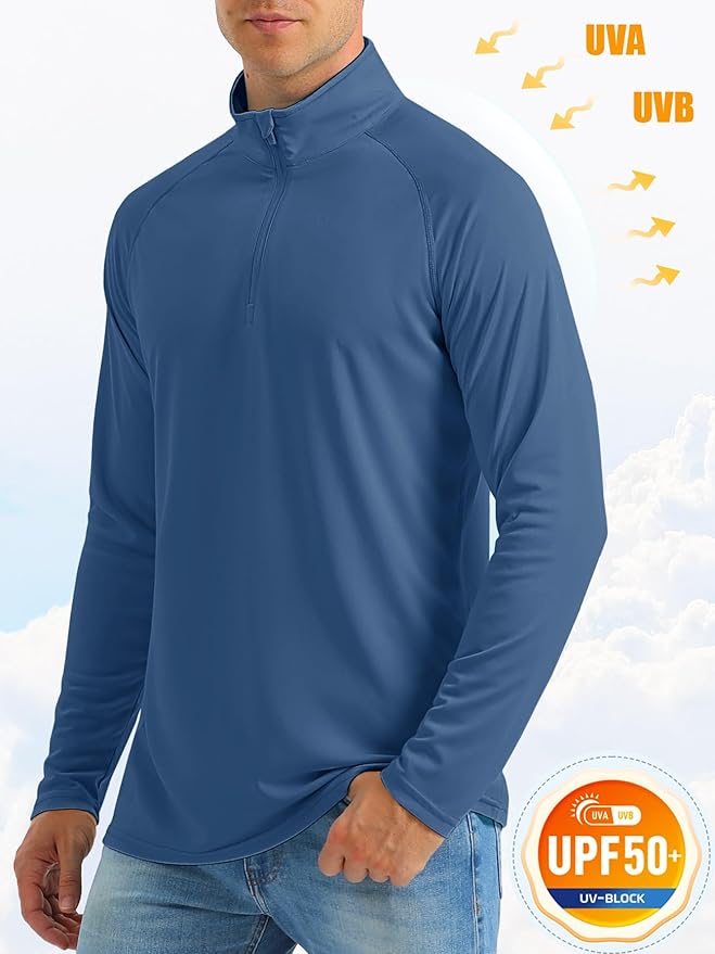 MAGCOMSEN Men's Long Sleeve Sun Shirts UPF 50+ Tees 1/4 Zip Up Fishing Running Rash Guard T-Shirts Outdoor Shirt