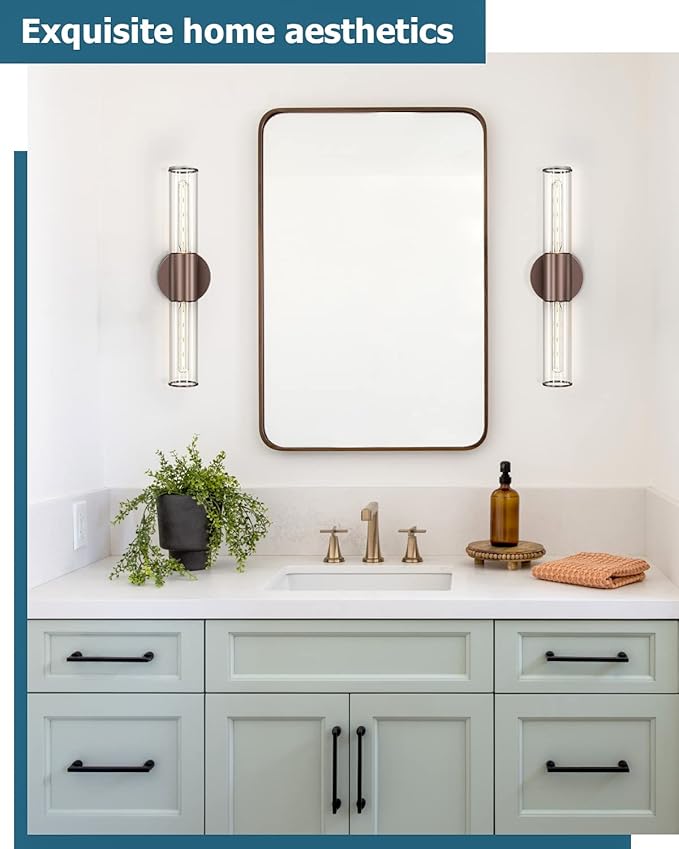 Bathroom Vanity Light Fixture, 2-Light Oil Rubbed Bronze Wall Sconce Lighting Fixture with Clear Glass, Indoor E26 Socket Wall Lamp for Mirror Living Room Hallway(Bulb Not Included)
