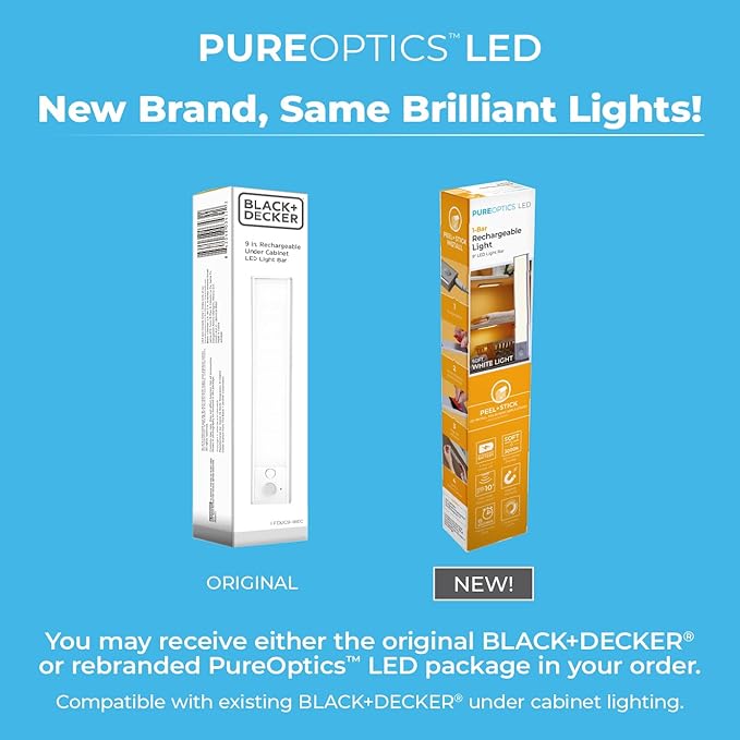 Rechargeable Under Cabinet Lighting, Motion Sensor On/Off, Warm White LED, Stick-On Install for Kitchen & Closets - 1 Bar