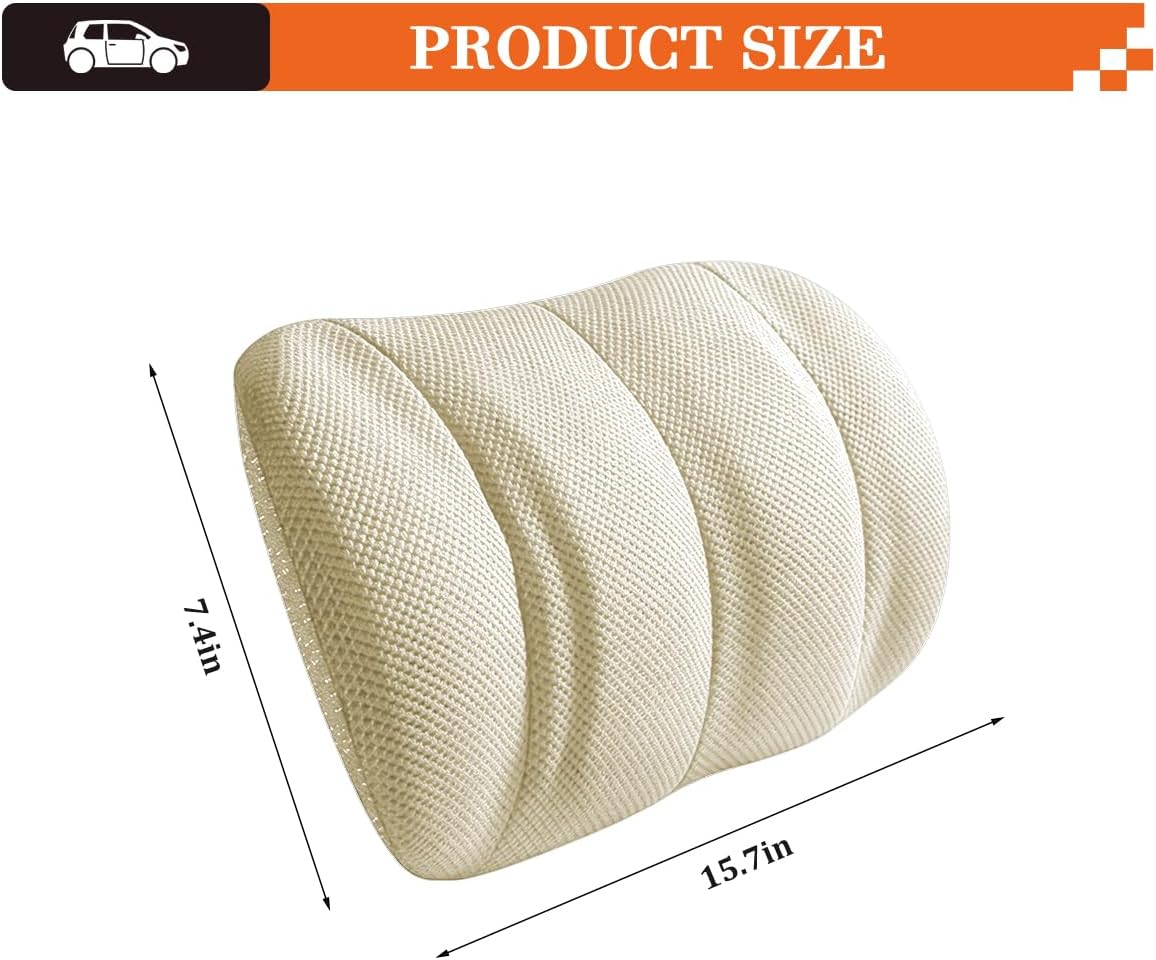 Car Lumbar Support Pillow, Memory Foam Vehicle Seat Lower Back Support Cushion with Adjustable Strap, Auto Seat Lumbar Pillow Accessories for Driving Pain Relief, Universal Fit (Beige)