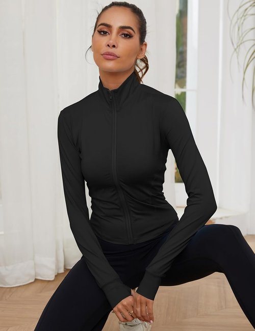 Gihuo Women's Lightweight Zip-Up Workout Jacket - Cropped Athletic Running Style