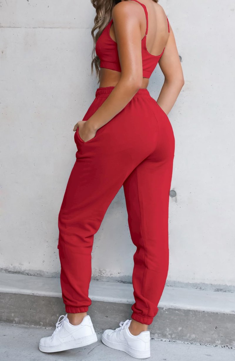 Waitfairy Sweatpants Women - Joggers for Women High Waist Baggy Sweat Pants for Womens Joggers Workout Gym Clothes for Woman Red L