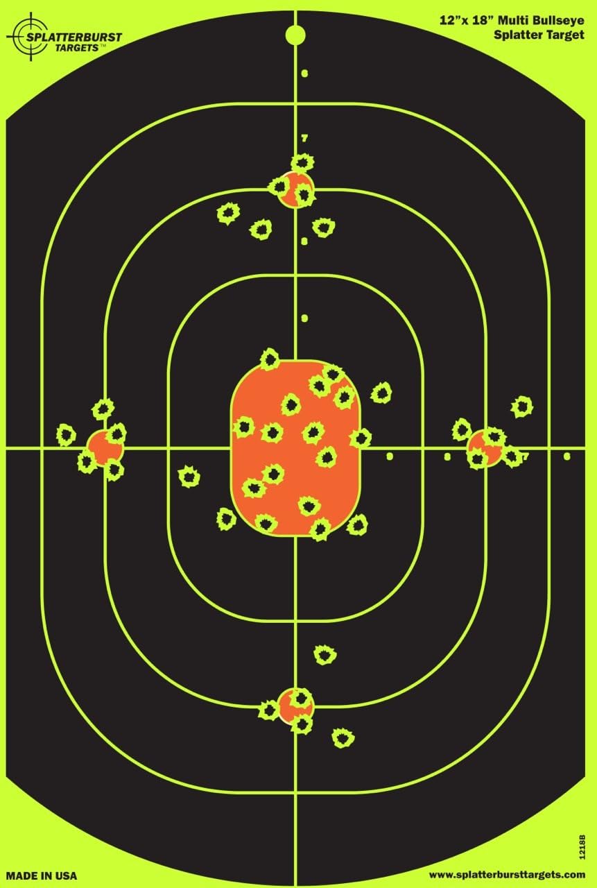 Splatterburst Targets - 12x18 Inch Bullseye Targets - Bright Fluorescent Yellow for Easy Shot Visibility - Made in USA