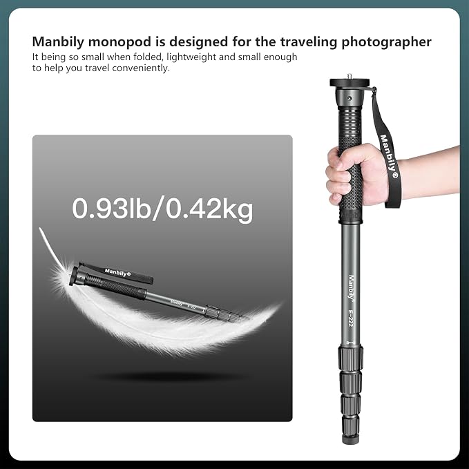 Manbily 65-Inch Camera Monopod, 5 Sections Aluminum Travel Monopod
