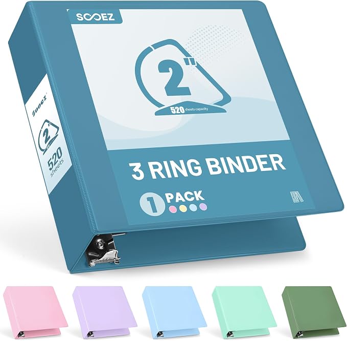 Sooez BinderX Extra Durable 2 Inch 3-Ring Binder, Holds 520 Sheets of 8.5x11