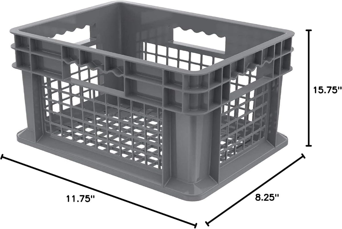 Akro-Mils 37208 Plastic Straight Wall Container Tote with Mesh Sides and Mesh Base, (16-Inch x 12-Inch x 8-Inch), Gray, (12-Pack)
