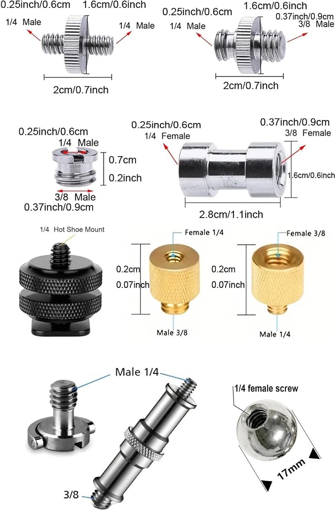 30Pack Camera Tripod Screw Mount Kit 1/4 to 3/8 Inch Adapter Threaded Converter
