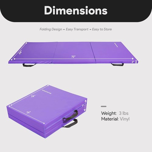 BalanceFrom Folding Gymnastics Mat - 6x2 Feet, 2-Inch Thick Vinyl Pad with Carrying Handles for Home Workouts | Yoga, Tumbling, Pilates, Martial Arts