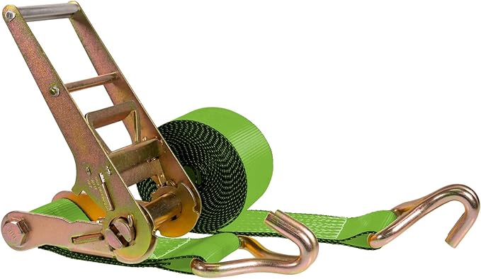 US Cargo Control J Hook Ratchet Strap 4 Inch x 27 Foot, 5,400 LBS Working Load Limit, Green 4 Inch Ratchet Straps Heavy Duty for Flatbed Trailers, Professional Flatbed Hauling