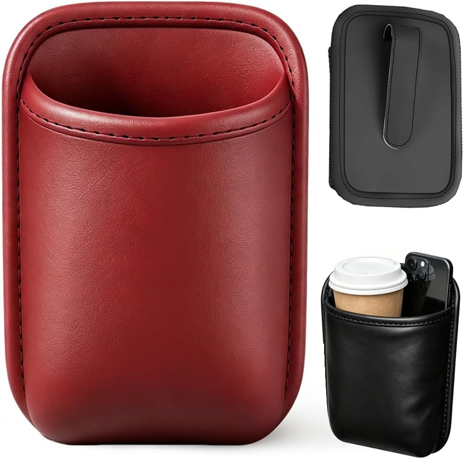 Car Door Cup Holder, Leather Clip On Drink Cup Holder for Back Seat，Orange S：2