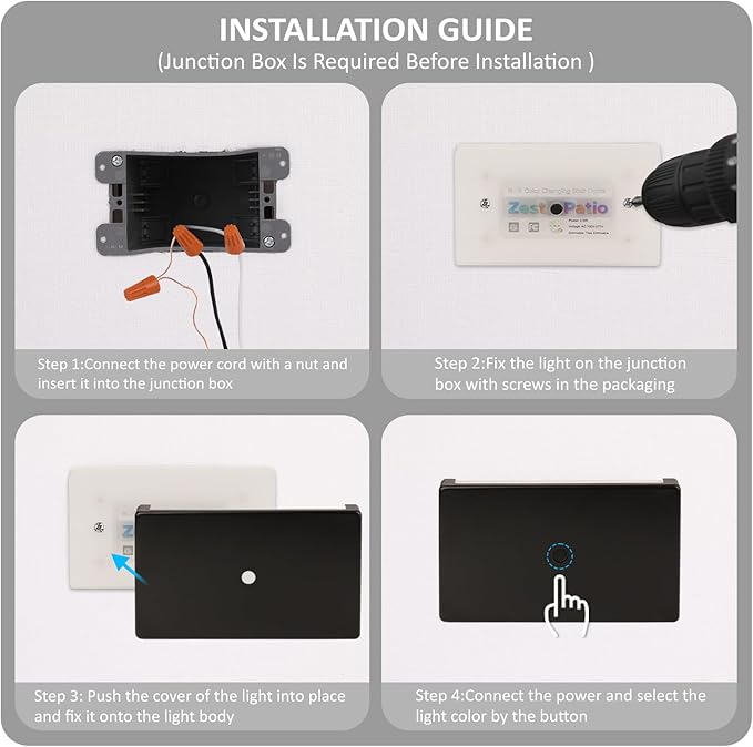 Wall Lights for Stairway Indoor Outdoor, 100V-277V Wired LED Recessed Stair Lights for Outlet Box, 2.5W Dimmable RGB Color Changing Lights for Christmas Halloween, IP65, ETL, Black, 6Pack