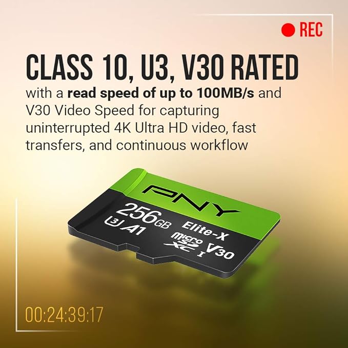 PNY 64GB Elite-X Class 10 U3 V30 microSDXC Flash Memory Card, Class 10