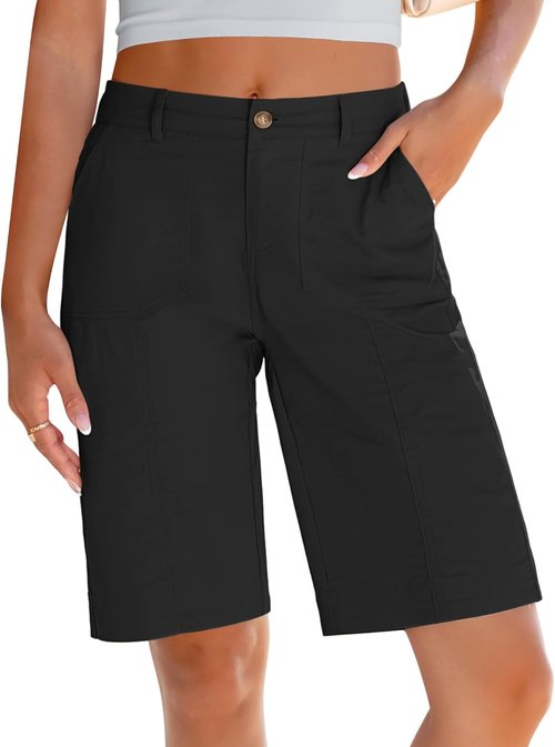 LookbookStore Bermuda Shorts - Women's Cotton Knee-Length High-Waisted Summer Casual Shorts
