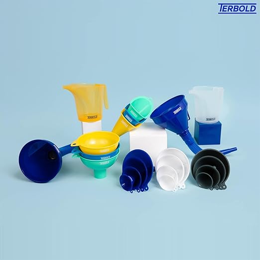 4pc Funnel Nesting Set in BPA Free Plastic for Kitchen Cooking, Car Oil, Home, or Lab Use (Blue)
