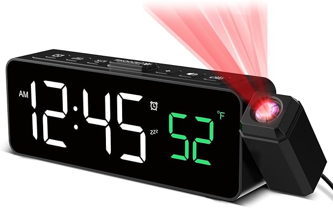 Netzu Projection Alarm Clock for Bedroom Ceiling, Small Compact Plug-in Digital