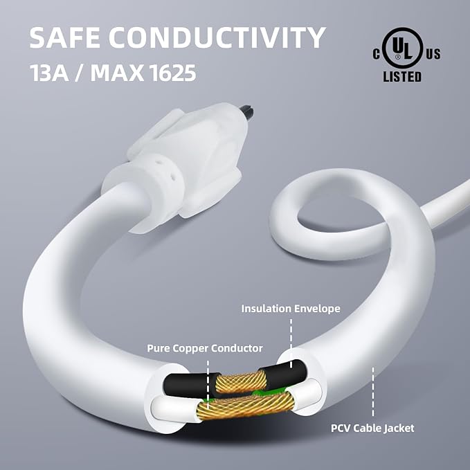EP 2 Pack 10 Ft Outdoor Extension Cord - 16/3 SJTW White Electrical Cable with 3 Prong Grounded Plug
