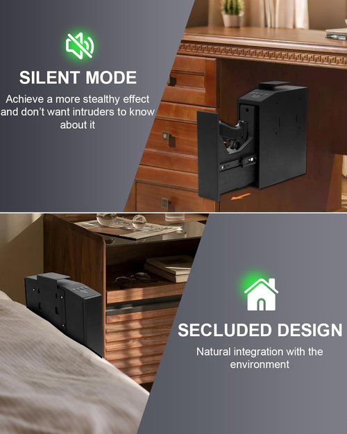 Biometric Pistol Gun Safe - Quick Access Auto Sliding Door | Fingerprint & PIN Code Security Box - Ideal for Nightstand & Truck