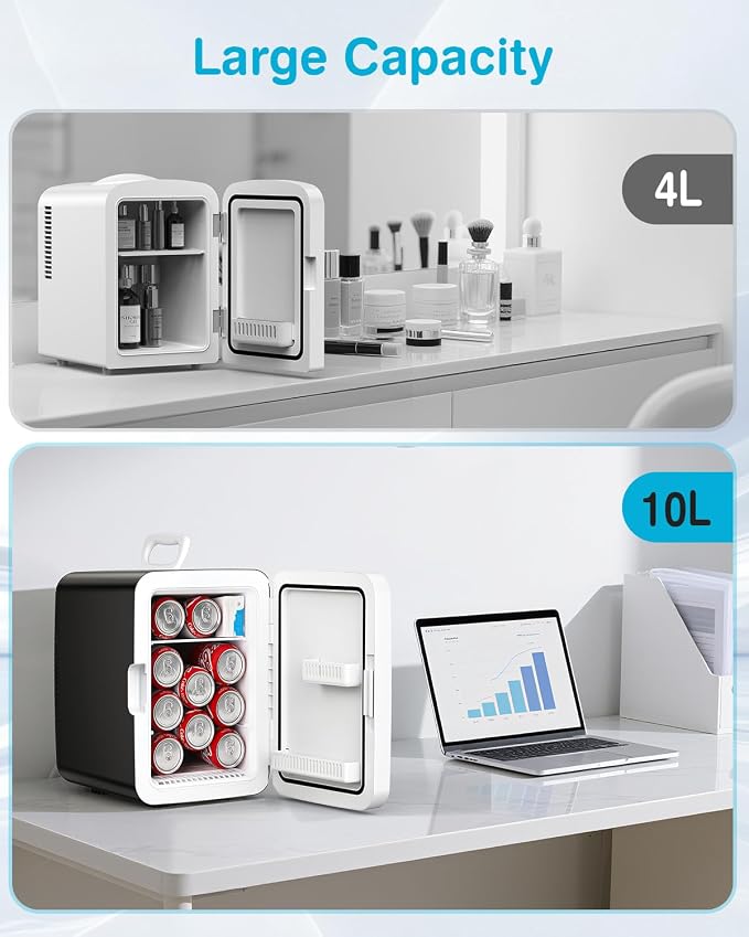 Antarctic Star Compact Mini Fridge, 10L Portable Small Refrigerator, 2.6 Gal Desktop Fridge with AC/DC Adapters, Small Cosmetics Cooler for Beverage, Food, Makeup, Bedroom, Office, Dorm, Black
