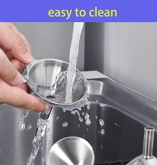 Generic Kitchen Funnels Set for Bottles, 3pc Small/Medium/Large Food Grade Stainless Steel Metal Funnels with 2 Cleaning Brushes for Liquids, Essential Oils, and Spices