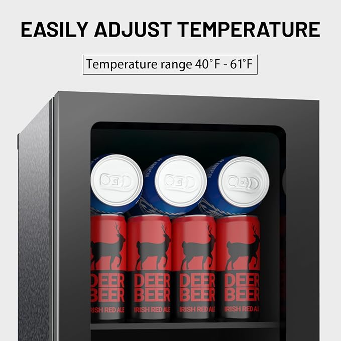 24 Can Mini Beverage Fridge, 0.9 Cu.Ft Compact Drink Refrigerator with Clear Door & Adjustable Shelves, Temperature Control, Quiet Compressor Small Refrigerator for Soda, Beer or Wine