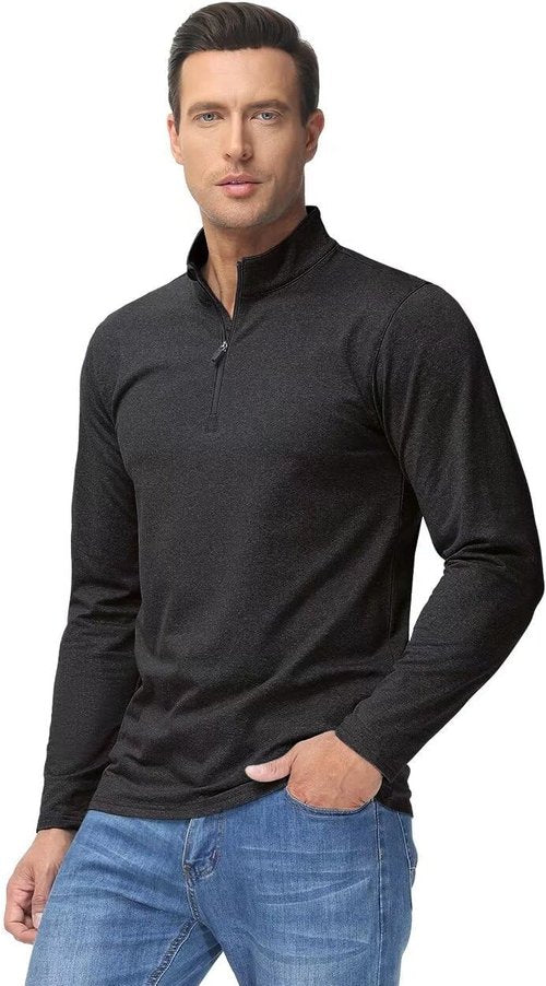 Boladeci Men's Quarter Zip Pullover - Premium Fleece Lined Long Sleeve Golf Shirt | Midweight Heather Design