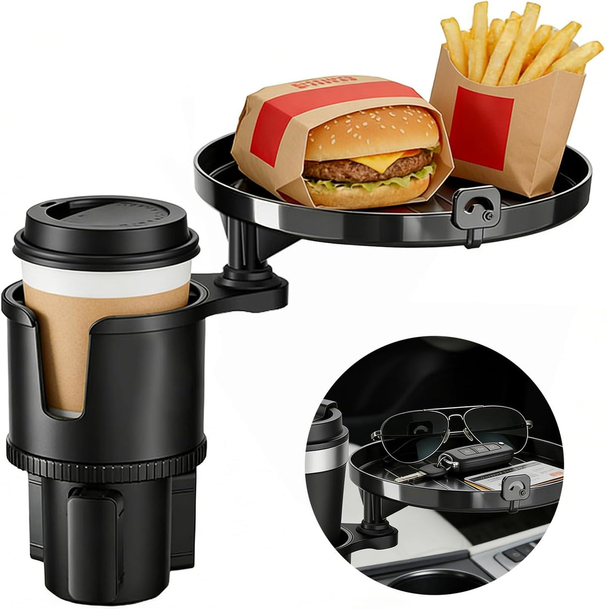 SAMPUSS 2-in-1 Car Cup Holder Tray Car Food Tray Car Table Car Seat Tray