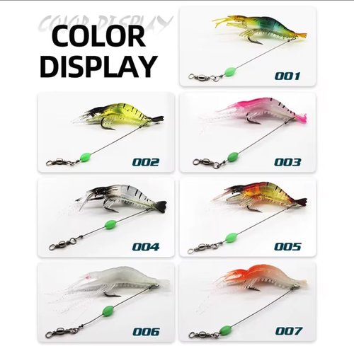 Lumobait 7-Pack Glow Shrimp Fishing Lures - Pre-Rigged Soft Saltwater Bait with Hooks & Beads for Halibut, Flounder, Rockfish, Lingcod