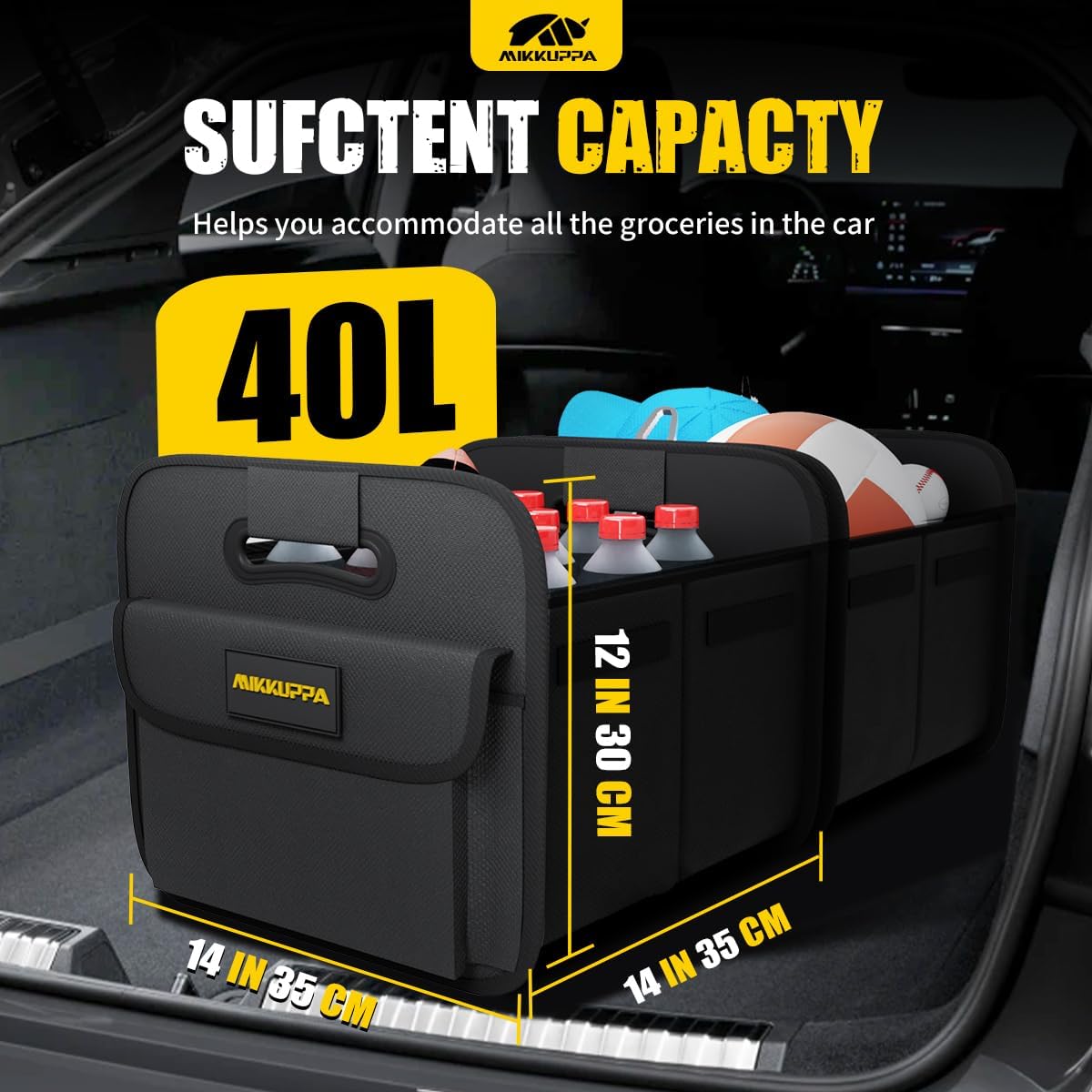 MIKKUPPA Car Trunk Organizer - Split Design Collapsible Small Car Organizer