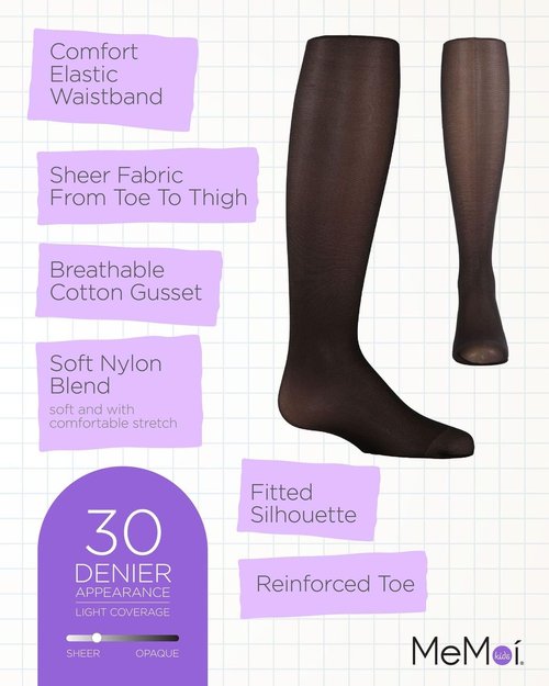 MeMoi Essential Sheer Nylon Tights for Girls - Ultra Soft & Lightweight Opaque | Sizes A-12