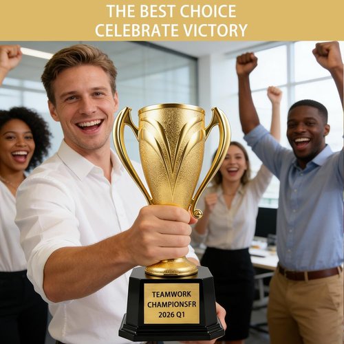 Custom Trophy Award - Personalized 9.8" Gold Cup Trophy with Engraved Text & Logo for Teams & Celebrations