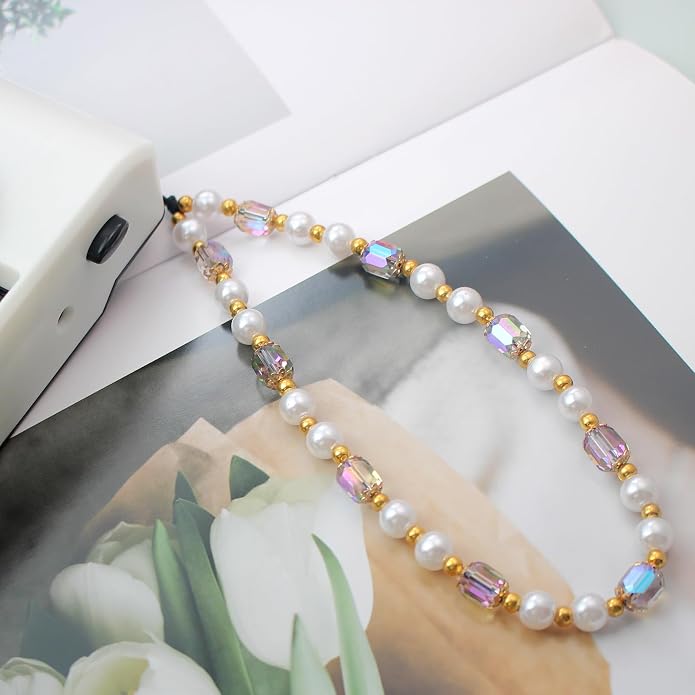 CMVFYL Beaded Camera Wrist Strap, Cute Phone Charms Strap, Pearl Bracelet Wrist