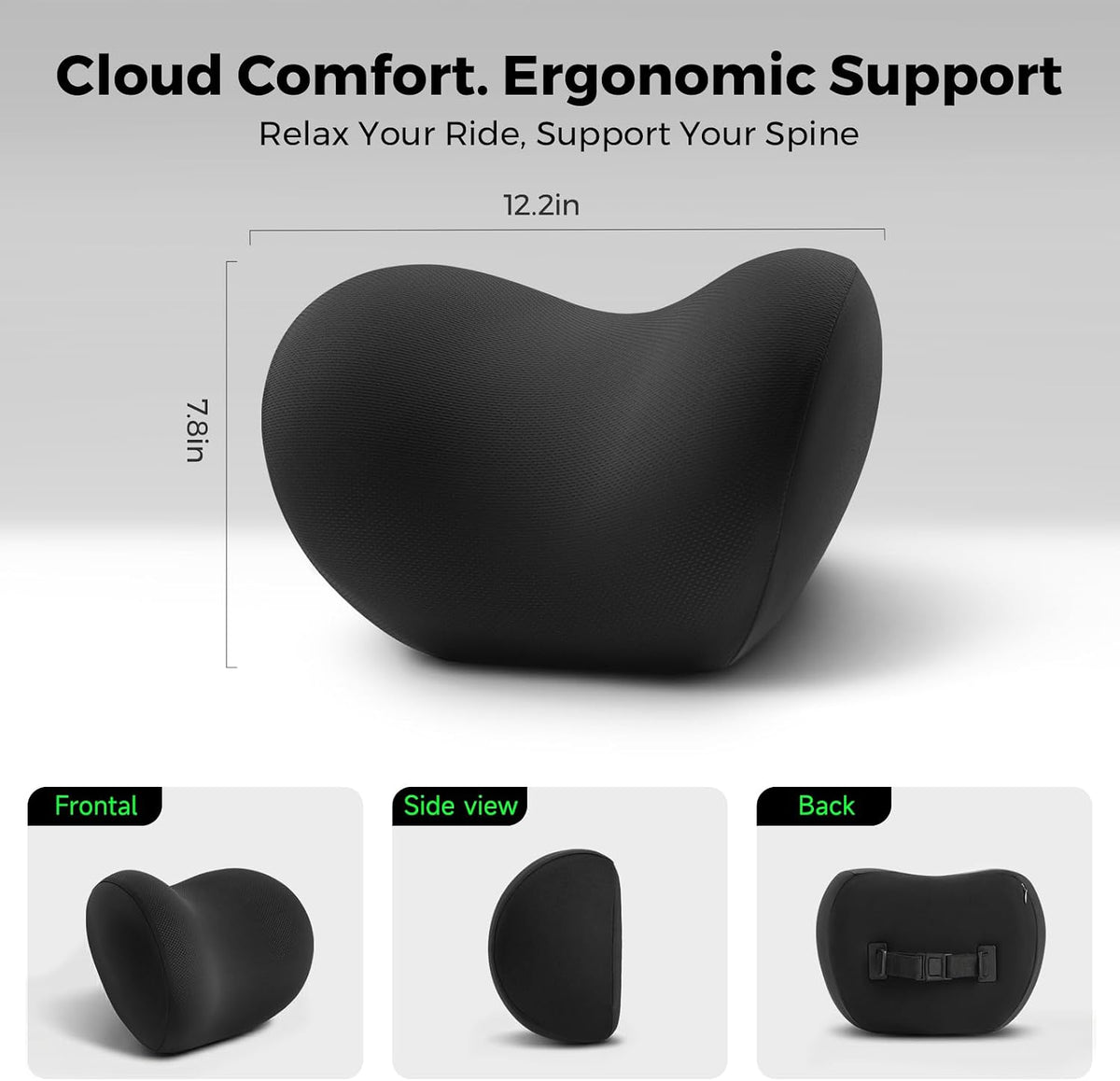 BEBAS Memory Foam Car Headrest Pillow - Breathable Neck Support Pillow for Driving, Universal Fit Cars/SUVs/Tesla/Toyota & Office Chair, Removable Cover (Black, Summer)