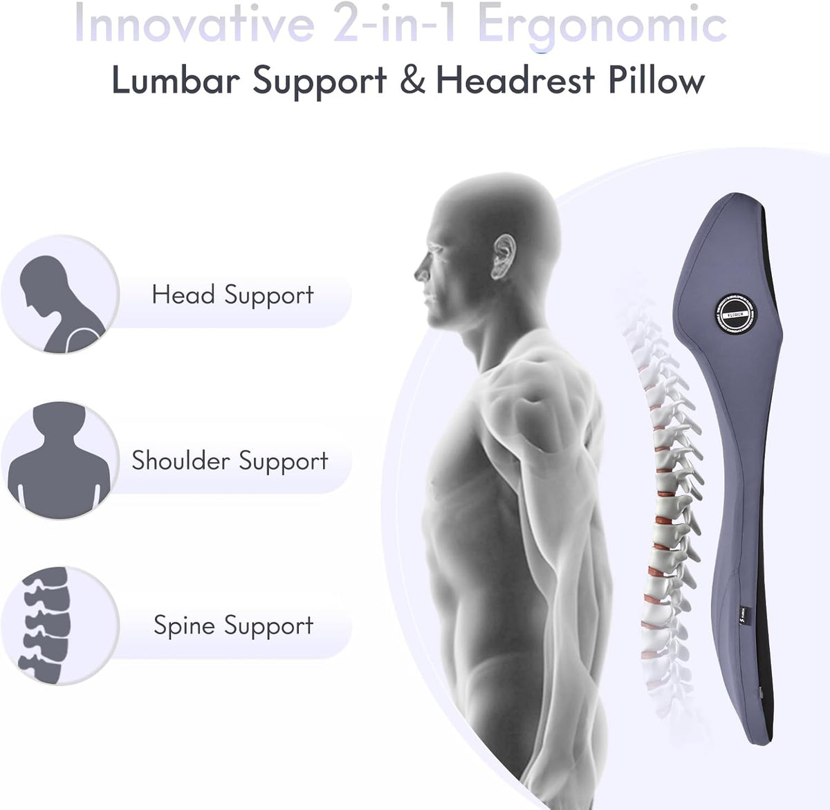 FLORICH Memory Foam Ergonomic Car Seat Cushion with Lumbar Support Neck Pillow 2-in-1 Headrest Pillow Back Support for Car Truck Seat Long Driving Sciatica Tailbone Pain Relief, Blue