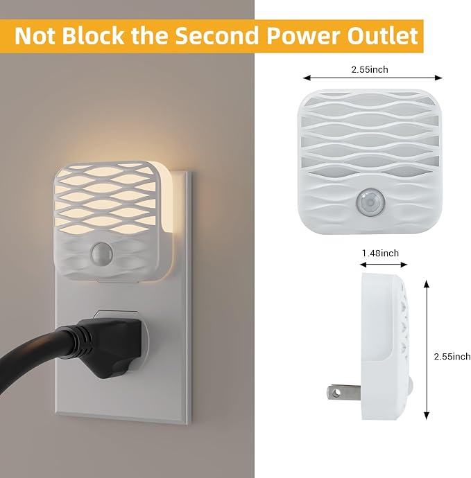 Dawnrise 3 Pack Night Lights Plug into Wall,Motion Sensor Nightlights Indoor with Warm White for Stairs, Hallway, Living Room, Kitchen, Entrance, Bathroom, Office