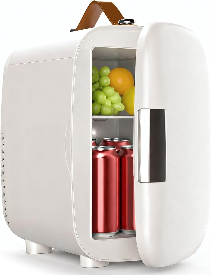 FANSEXPERT Cosmetic Fridge, Portable Mini Fridge for Skincare Food Drinks, 4L/6 Can Electric Plug In Cooler & Warmer, AC/DC Skincare Refrigerator for Bedroom Office Car Dorm (White)