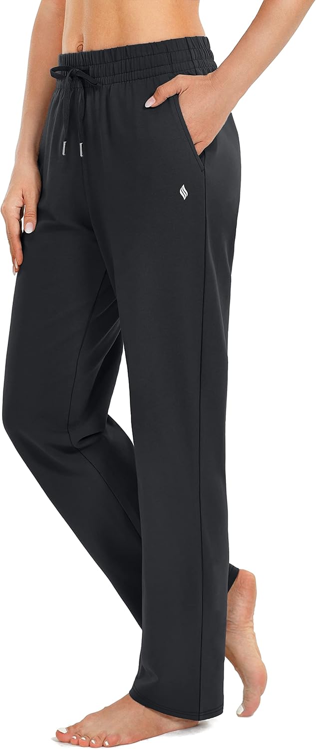 SANTINY Women's Cotton Sweatpants - Casual Yoga Lounge Pants with Pockets | Open Bottom Design