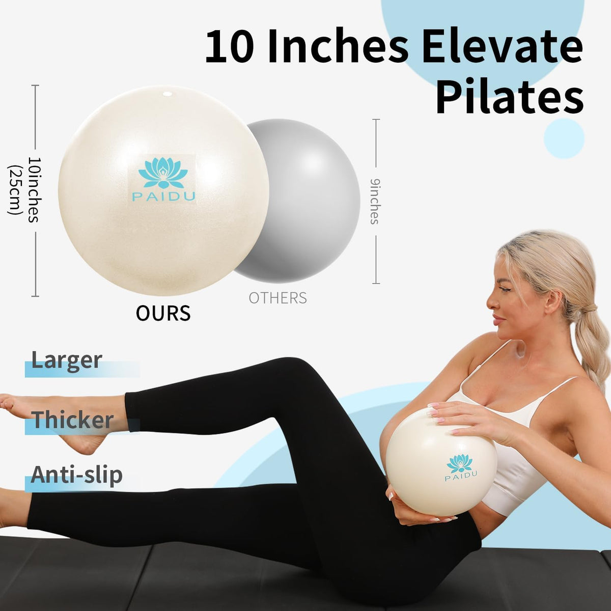 PAIDU Pilates Ball - 10-Inch Anti-Explosion Mini Yoga Ball for Core Training & Stability