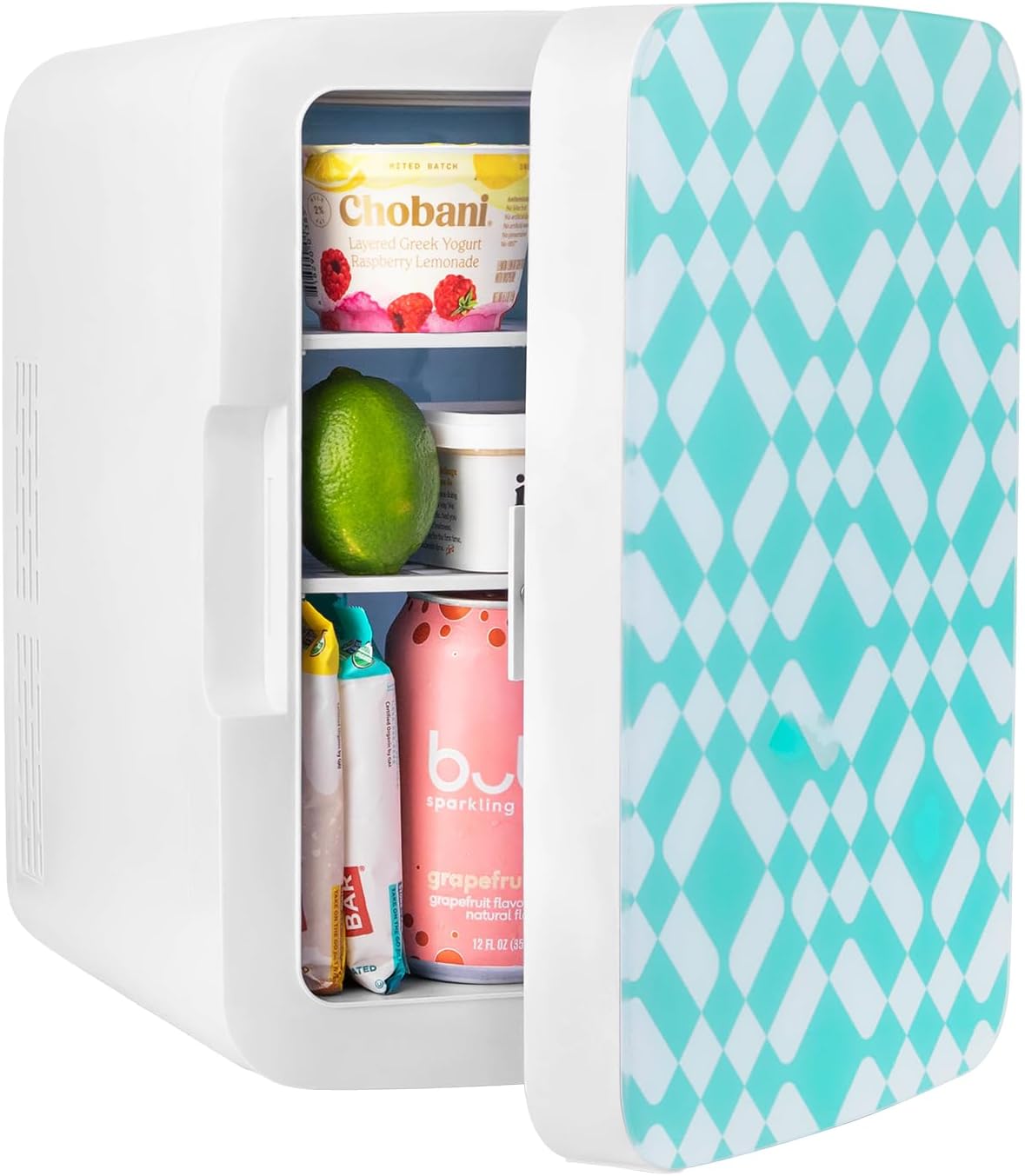 Cooluli 10L Mini Fridge for Bedroom - Car, Office Desk & Dorm Room - 12v Portable Cooler & Warmer for Food, Drinks, Skincare, Beauty & Makeup - AC/DC Small Refrigerator with Glass Front, Green Pattern