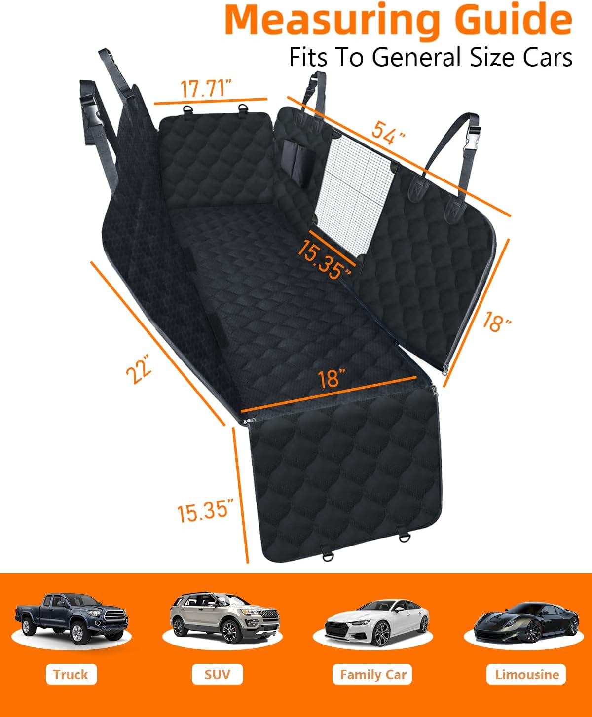 PETICON Dog Car Seat Cover with Mesh Window, 100% Waterproof Pet Seat Cover for Back Seat, Scratchproof Dog Hammock for Cars, Trucks, SUVs, Jeeps, Black