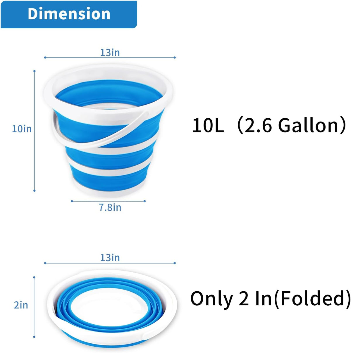 2 Pack Collapsible Buckets 10L 2.6 Gallon Cleaning Bucket Mop Bucket Folding Foldable Portable Small Plastic Water Supplies for Outdoor Garden Camping Fishing Car Wash Space Saving Grey and Blue