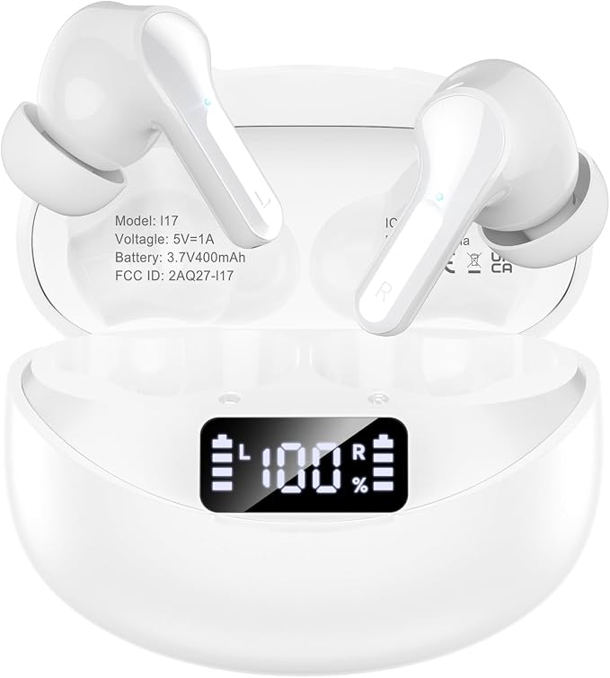 Wireless Earbuds Bluetooth 5.4 Headphones, Noise Cancelling Mic Ear Buds with 50H Playback, LED Digital Display, IPX7 Waterproof Earphones for Office/Running/Workout