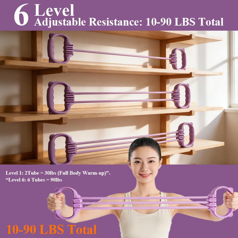 Resistance Bands with Handles, 10-90 lbs Adjustable Fitness Exercise Bands for Home Gym, Pilates, Physical Therapy, Strength Training & Muscle Toning for Men Women