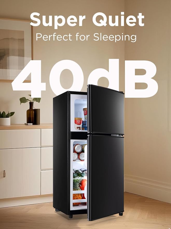 F.W.WOOLWORTHS 3.5 Cu.Ft Refrigerator with Freezer | Compact Fridge with 2 Doors for Office, Kitchen, Dorm and Bedroom, 7 Level Temp Adjustable Thermostat, Black