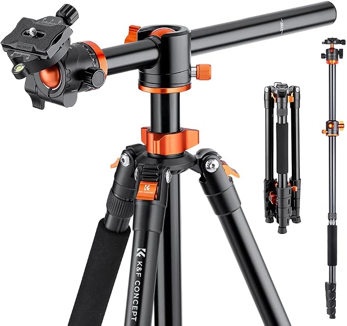 K&F CONCEPT 73 inch /186cm Camera Tripod, Transverse Center Column Aluminium