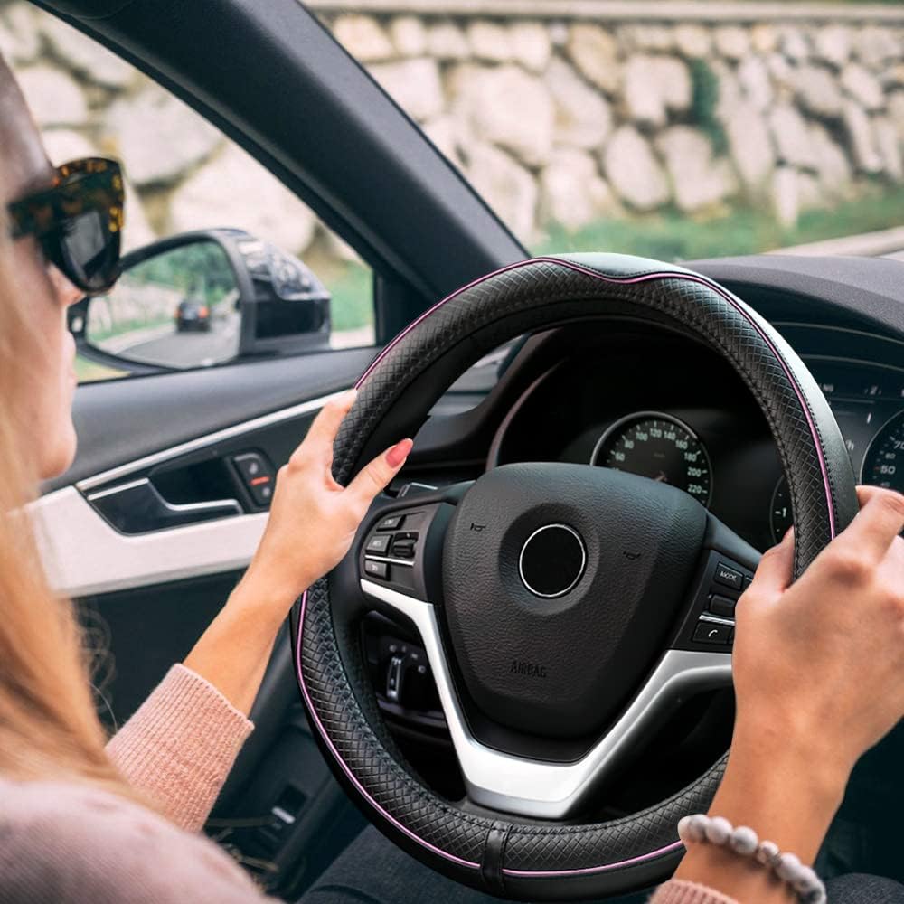 Rueesh Steering Wheel Cover Microfiber Leather Universal for 14.5-15 Inch