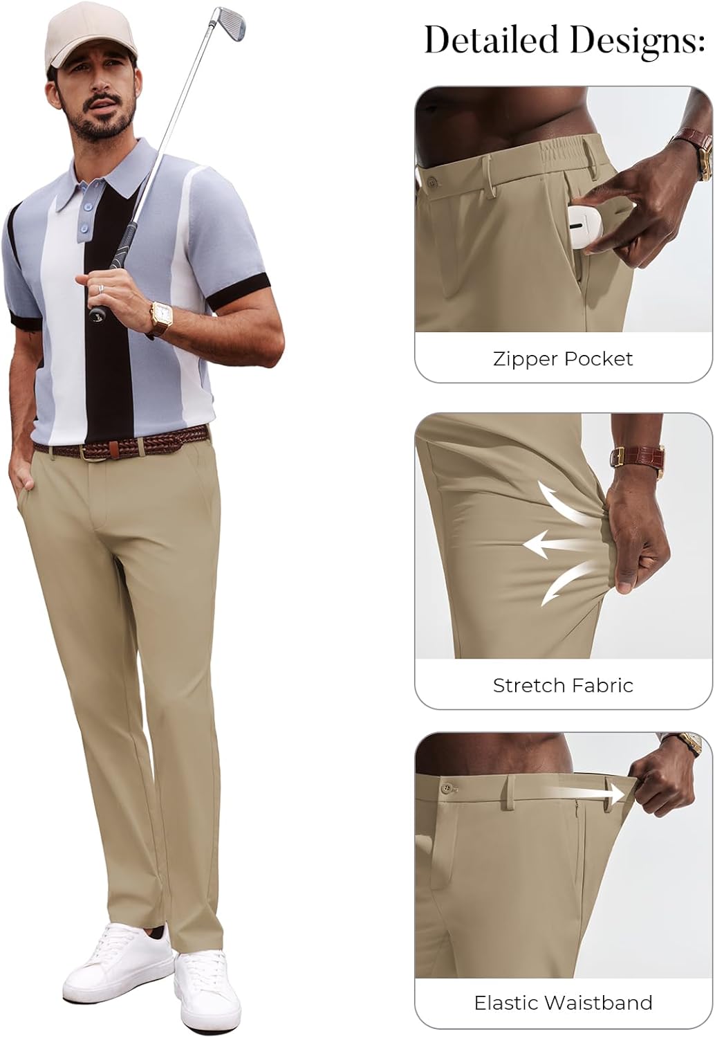 PJ PAUL JONES Men's Golf Pants - Lightweight Stretch Slim Fit Tapered Trousers | Wrinkle-Free Design