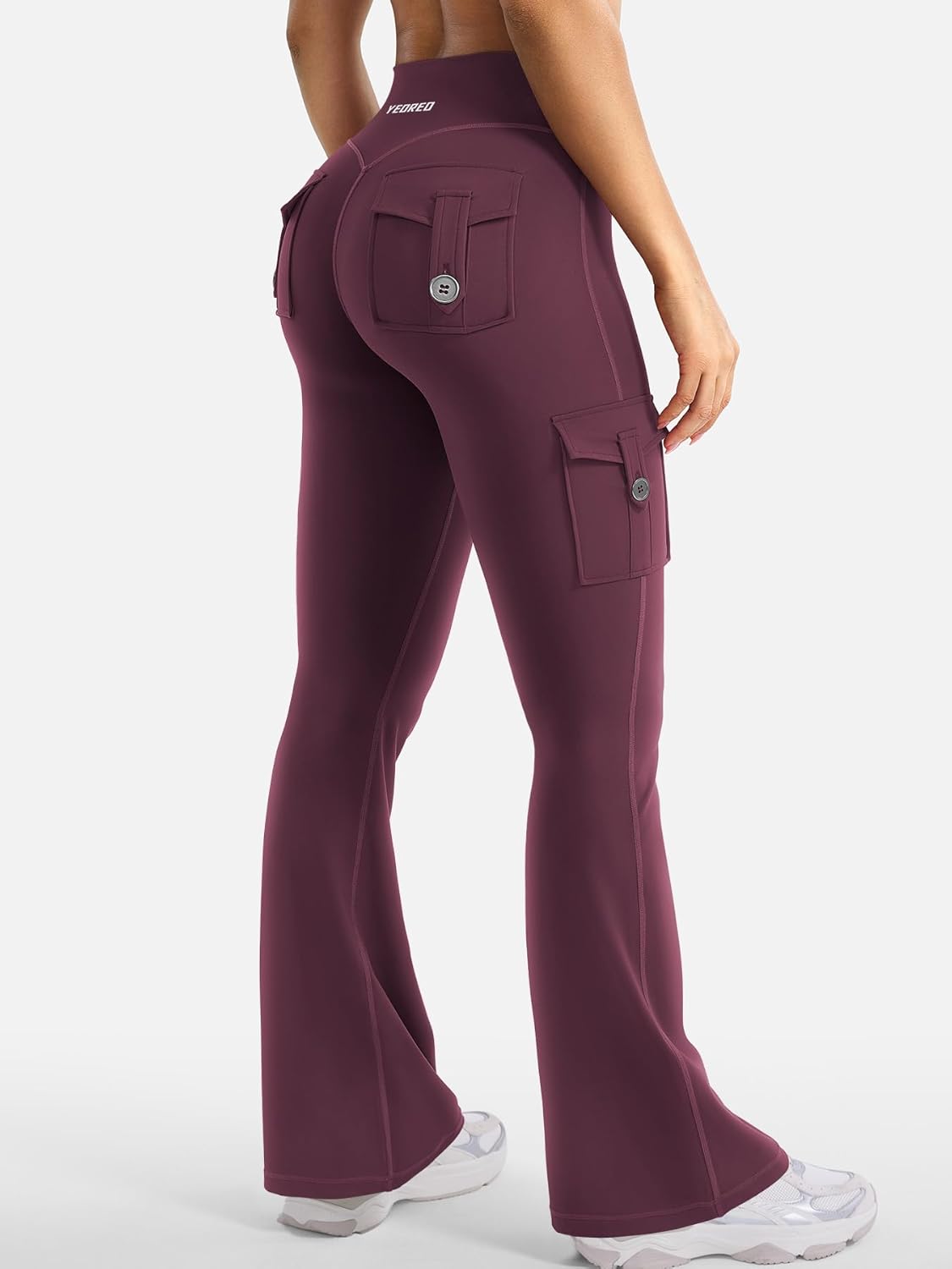 YEOREO CoreFlex Women's High-Waisted Flare Leggings - Hidden Pockets & No Front Seam, Perfect for Gym & Yoga