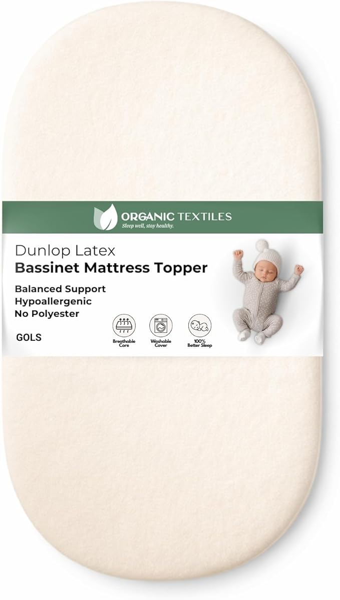 ORGANIC TEXTILES Organic Baby Mattress Topper with Tencel Removable Cover - GOLS/GOTS Certified - Breathable, Hypoallergenic, 2" Bassinet (30"x15")